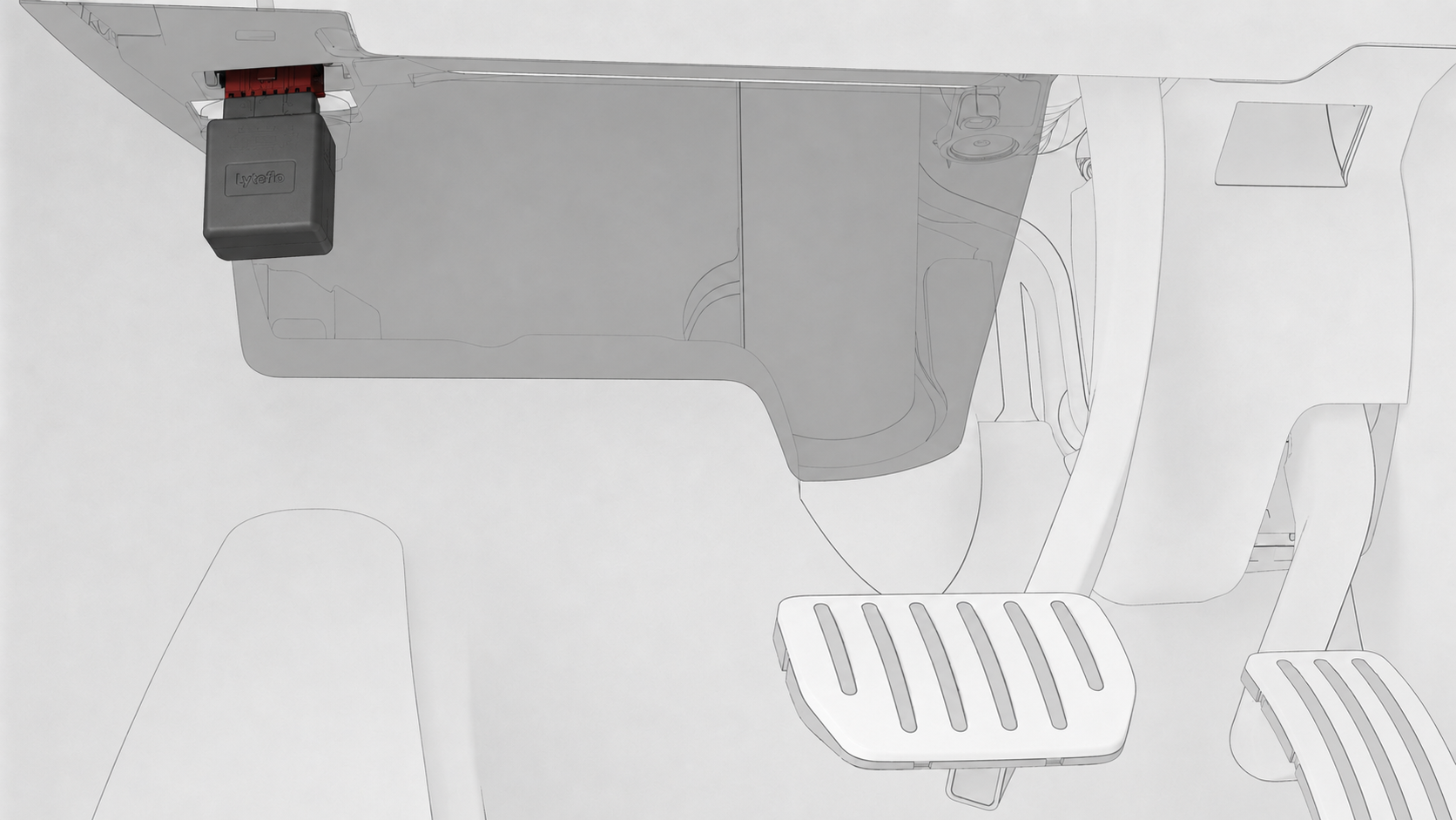 Lyteflo scanner connector plugging into a vehicle's data port